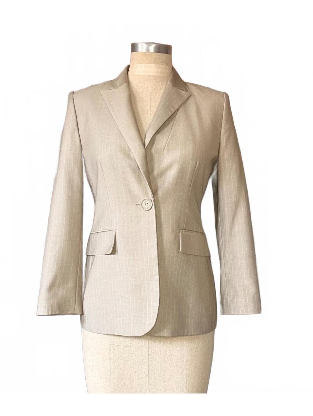 Calvin Klein Size 4 Beige Pinstripe One Button Tailored Blazer